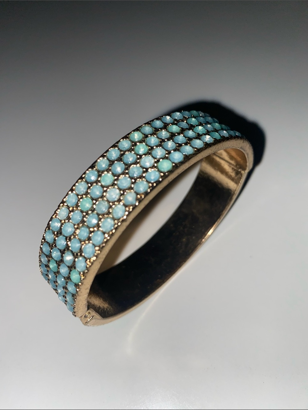 Gold-Tone Blue Pave Crystal Hinged Bangle Bracelet